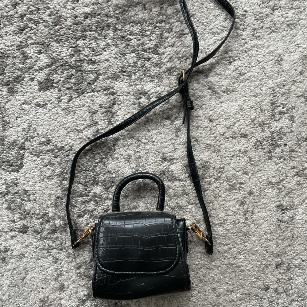 Black croc faux leather mini purse